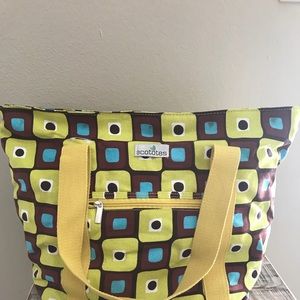 EcoTotes Colorful Tote Bag With Yellow Straps and Zippered Closure
